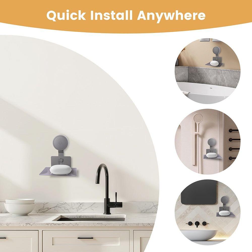 Tragbare Saugnapf-Seifenschale für Dusche, ohne Bohren, wandmontierter Seifen-Schwammhalter, Abtropfbox, Grau Beige Seifenablage für Badezimmer