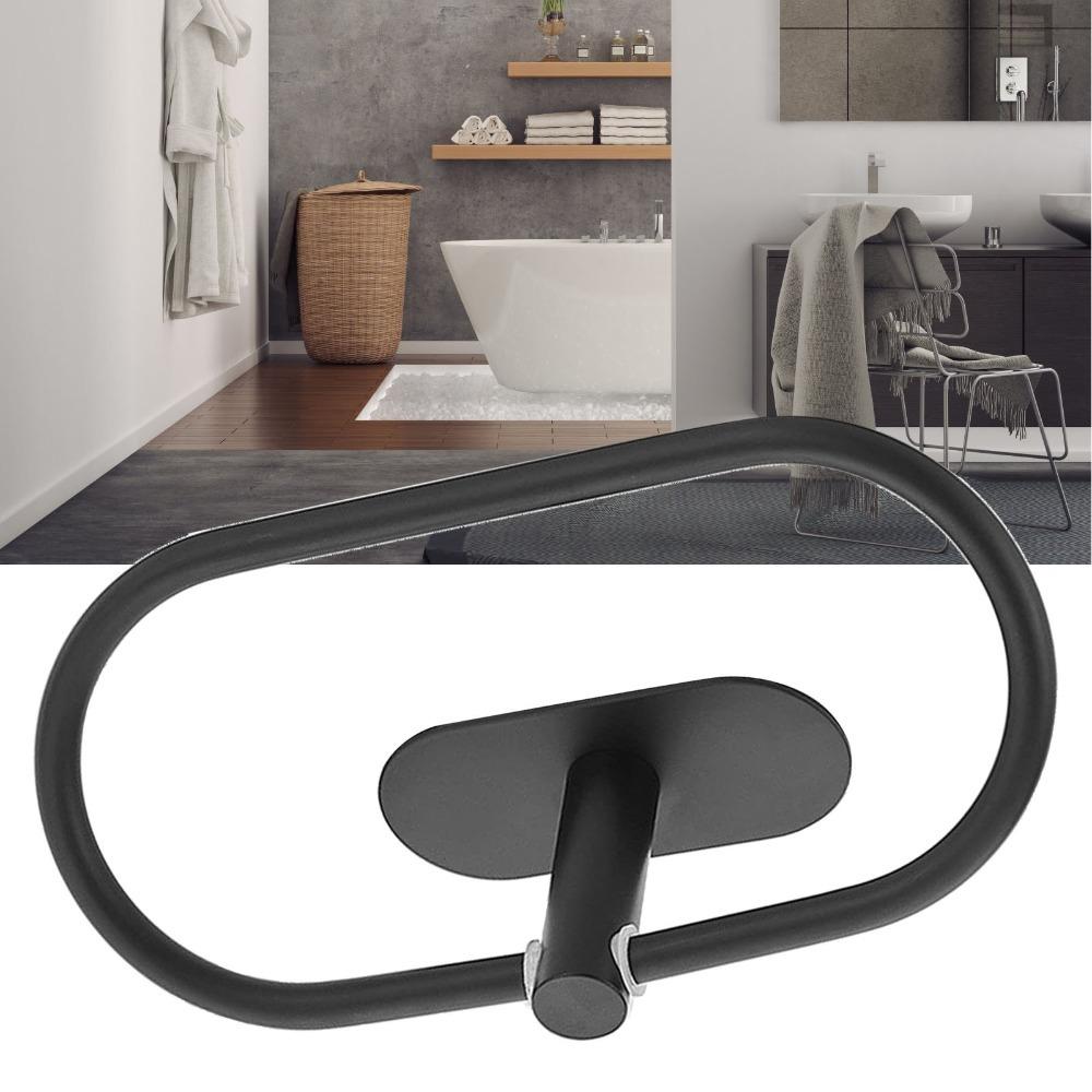 Silver Black Towel Holder Oval Shaped Towel Rack Towel Ring Bathroom Kitchen Restroom Laundry Room