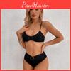 Women Split Triangle Bikini Suit Set Tie Side Gstring Thong Swimsuit Sling Backless Briefs Solid Color