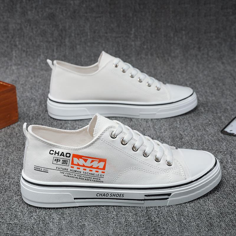 Fashion Men's White Canvas Shoes 2025 Spring Summer Fashion Sewing Casual Flats Lace Up Height Increase Comfortable Non Slip Sneakers