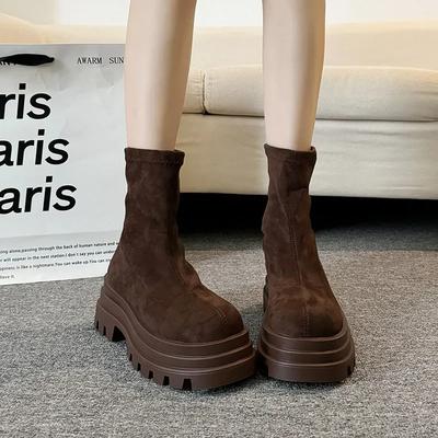 Vintage Χειμωνιάτικες Γυναικείες Μποτάκια Μέχρι τον Αστράγαλο Μόδα Slip On Ιπποτικές Μποτάκια Πλατφόρμα Τετράγωνα Τακούνια Φθινοπωρινά Παπούτσια Γυναικεία Botas De Mujer