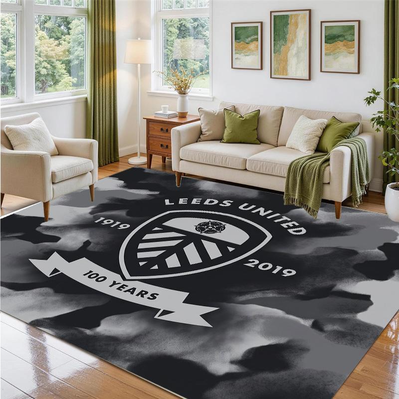 Leeds United Football Design Crystal Velvet Rug Soft Decorative Mat for Bedroom Entrance