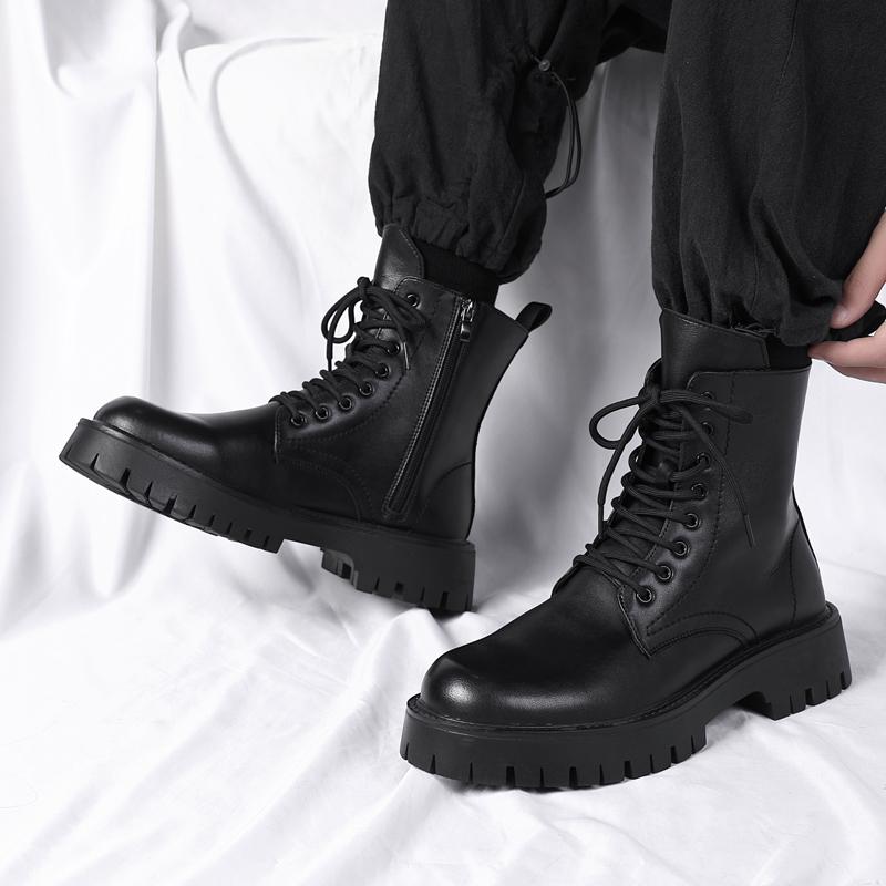 Outdoor Winter Plush Snow Sneakers High Top Punk Shoe All-match Man Ankle Boots Men Casual Leather Footwear Men Motorcycle Boots