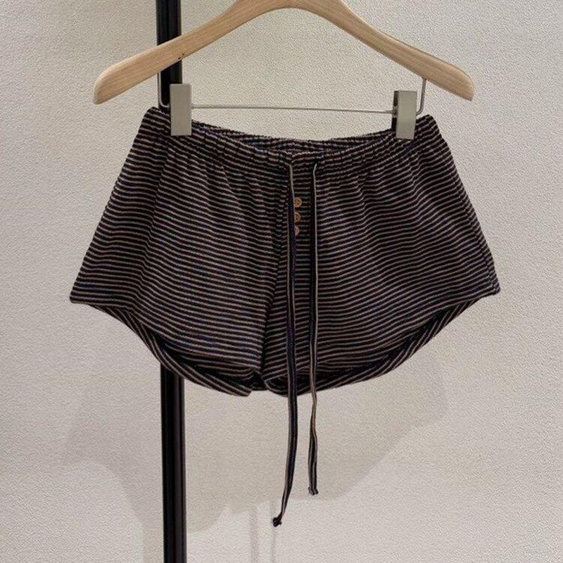 2026 Summer Korean Striped Drawstring Elastic Waist Slimming Women s Casual Shorts Extra Large