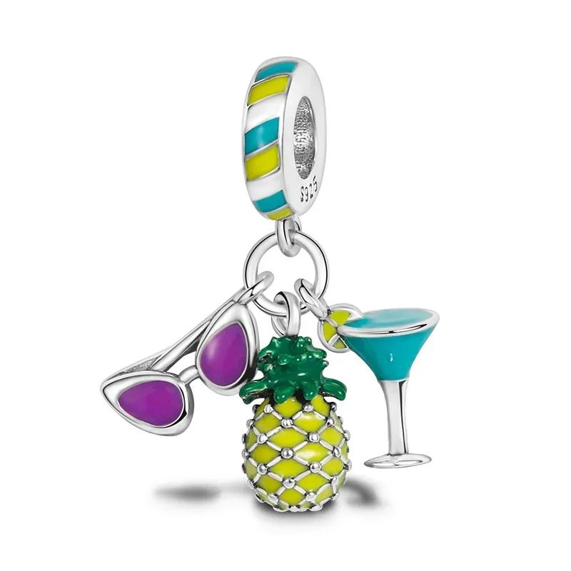 Originalcharmscopper Flip Flops Sunglasses Pineapple Coconut Tree Beaded Pendant Diy Bracelet Ladies Jewelry Gift