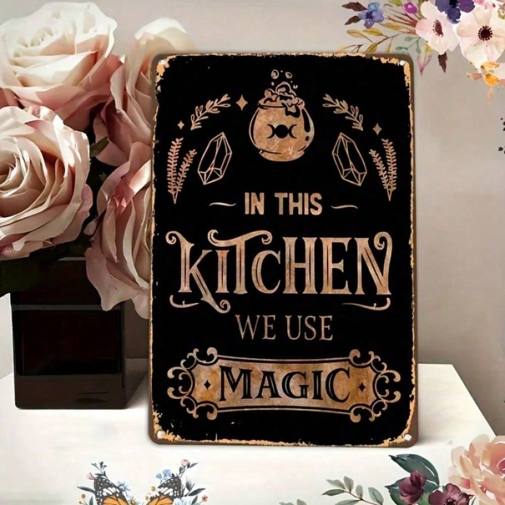 Vintage Metal Tin Sign Magic Kitchen Halloween Decor Wall Art 12x8 Inch