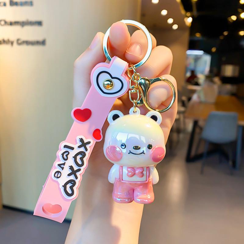 Charming Soft Pvc Bear Keychain In Blue Yellow Pink Green For Gifts