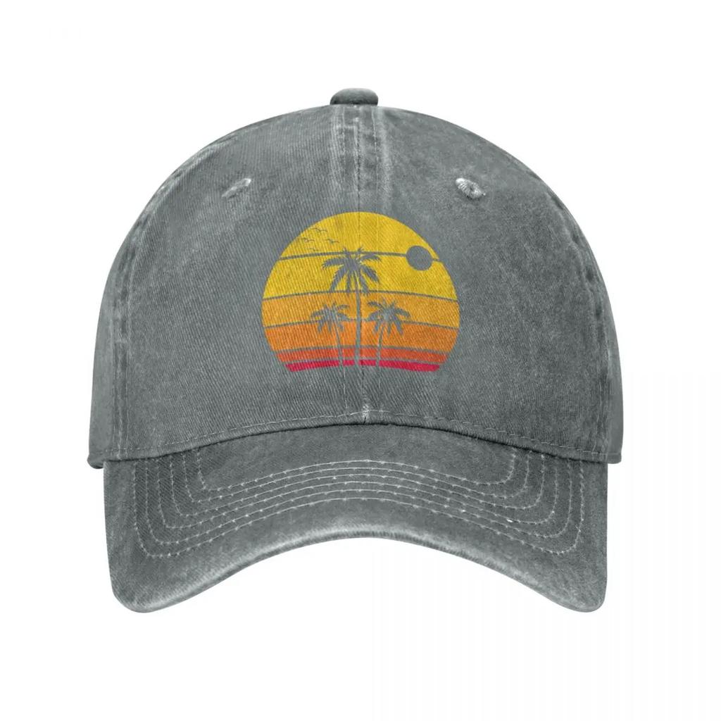 Retro Vintage Sunset Coco Palm Tree Tropical Beach Gift Baseball Cap Trucker Cap Dropshipping Men'S Hats Women'S