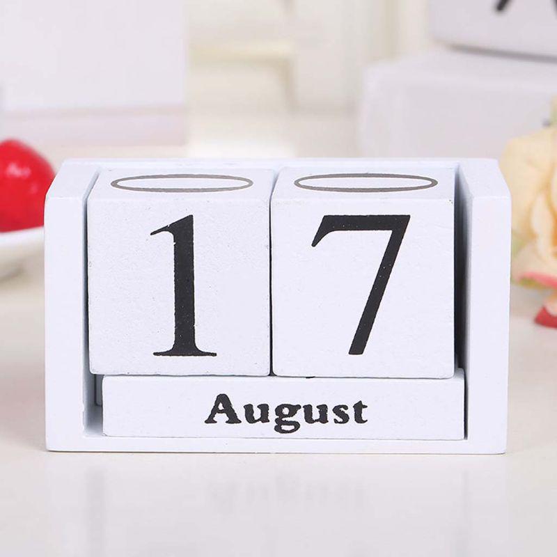 Wooden Perpetual Calendar Eternal Blocks Month Date Display Desktop Photography Props Home Decor