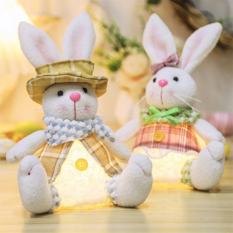 Easter Rabbit Decorations Glowings Easter Rabbit Ornament Handmade Plush Easter Doll Toy for Holiday Table Home