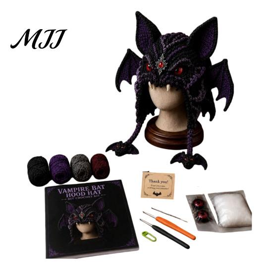 Halloween Cosplay Hat Kit Fantasy Hood Crochet Kit, Cute Animal DIY Dragon Unicorn Making Supplies Skull Earflap Craft for Adults, Handmade