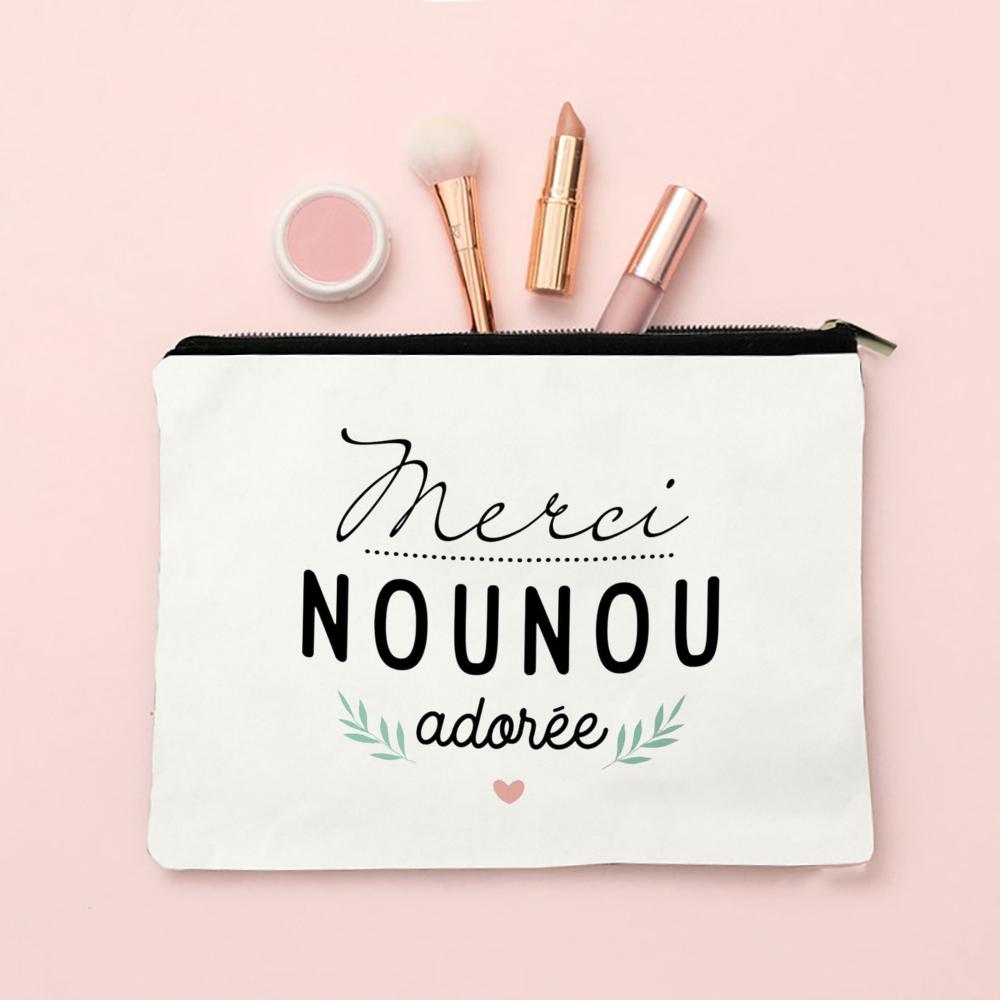 Merci Nounou Print Cosmetic Bag Women Neceser Makeup Bags Canvas Zipper Pouch Travel Toiletries Organizer Thanks Gift for Nounou