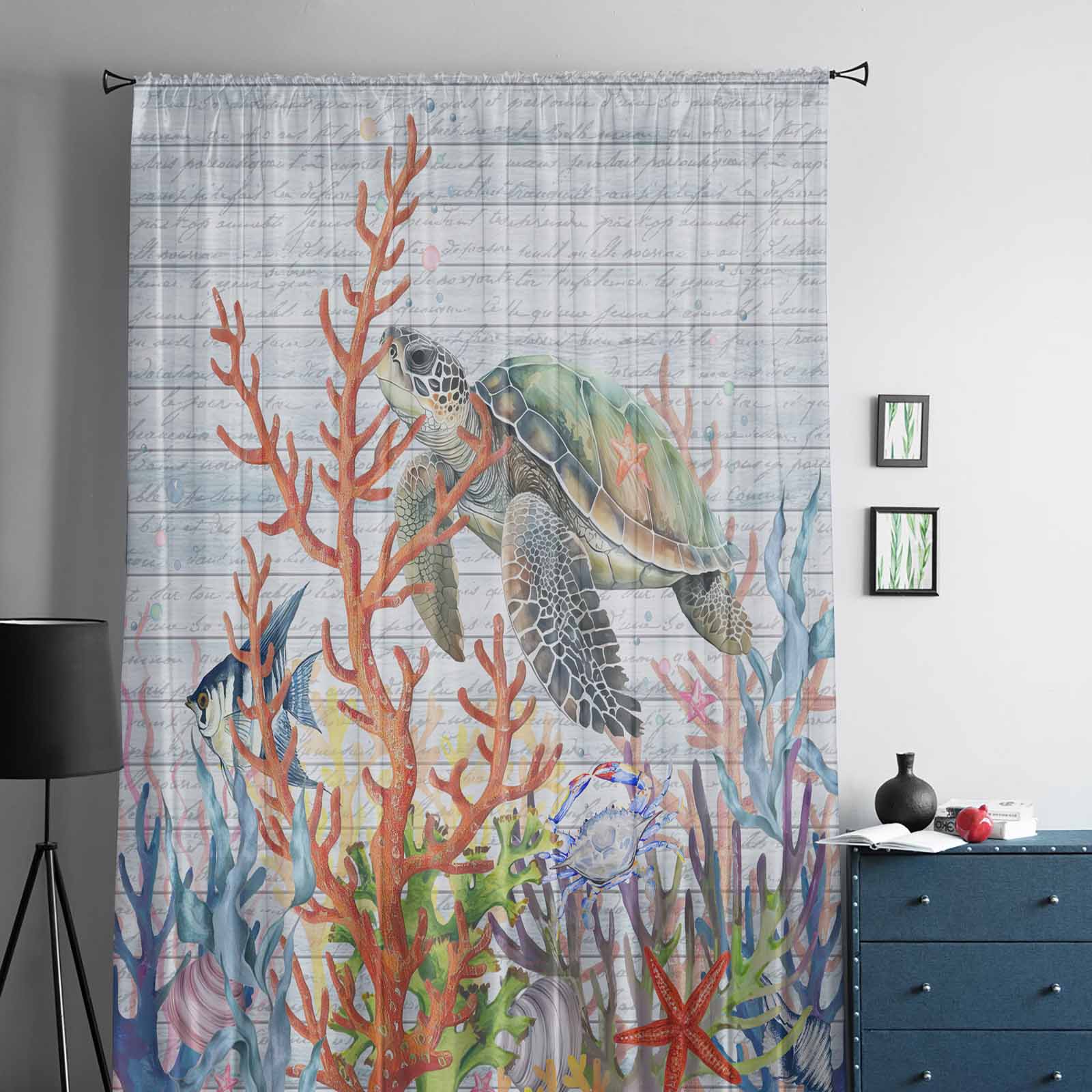 Черепаха Коралл Рыба Морская Звезда Краб Тюль Оконные Шторы для Спальни Роскошный — фото 2