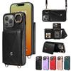 For iPhone 15 Series.for iPhone 15,15 Plus,15 Pro,15 Pro Max Shoulder Strap Rope Ring Bracket Design Card Holder Slots Lichee Pattern Cover Phone Case