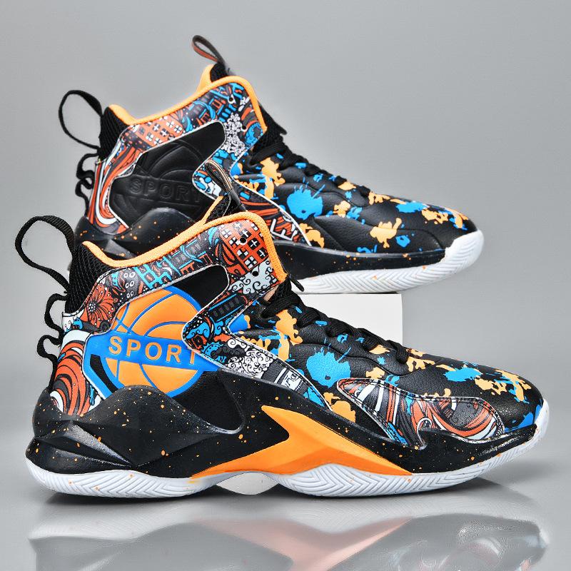 Spring new basketball shoes personalized painting inkjet leather sports shoes raw game shoes