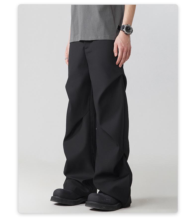 Muqiu Męskie Letnie Plisowane Szerokie Spodnie