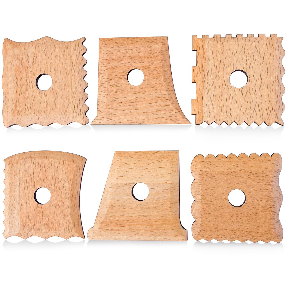 6-Piece Wooden Pottery Tool Set for Trimming, Shaping, and Sculpting Clay