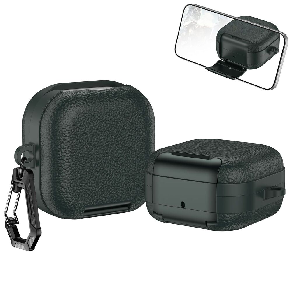 1 Pcs Protective Cover With Secure Lock & Stand For Samsung Galaxy-Buds 4/4pro Earphone Cover Leather Frame Protective Case