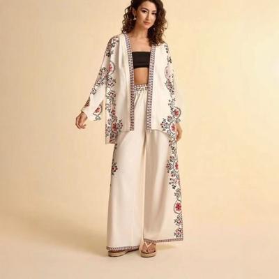 2026 New European and American Style 3D Printing Large Size Cardigan Wide-leg Pants Set Women's Vacation Casual Two-piece Set Fashion Trend