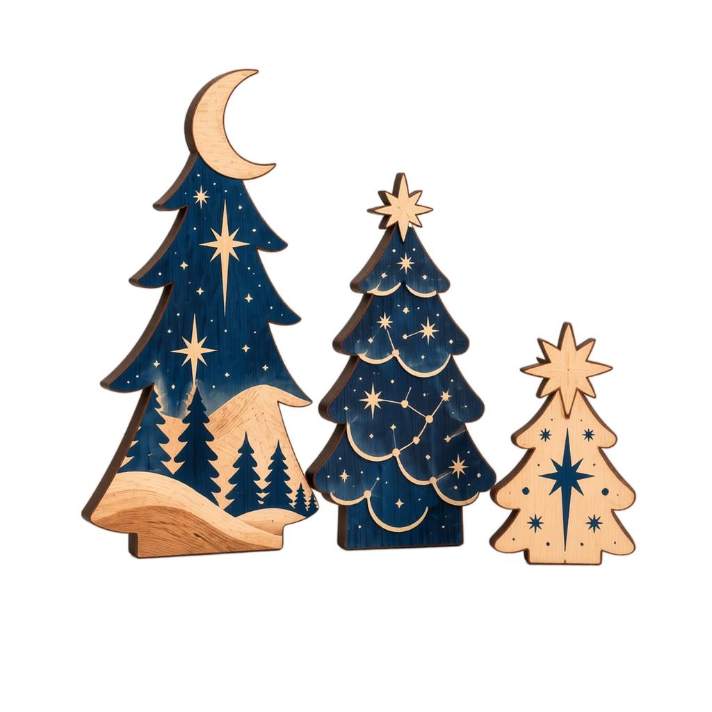 3 Pack Double-Sided Wooden Christmas Tabletop Decorations, Multi-Theme Holiday Ornaments