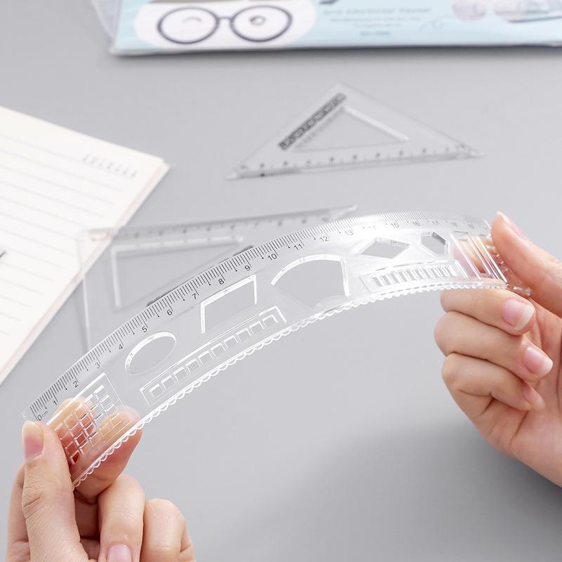 Simple Transparent Four Piece Ruler Set For Student Learning Stationery Supplies