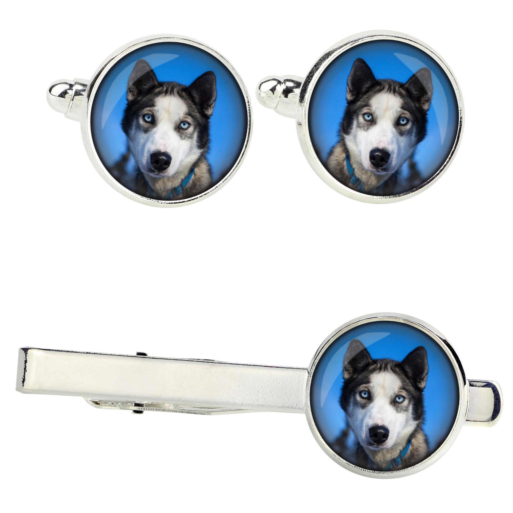 

Siberian Husky, Chukcha - cufflinks and tie with your photo, a suit decoration, men s jewelry from the Art-Dog brand. срібний
