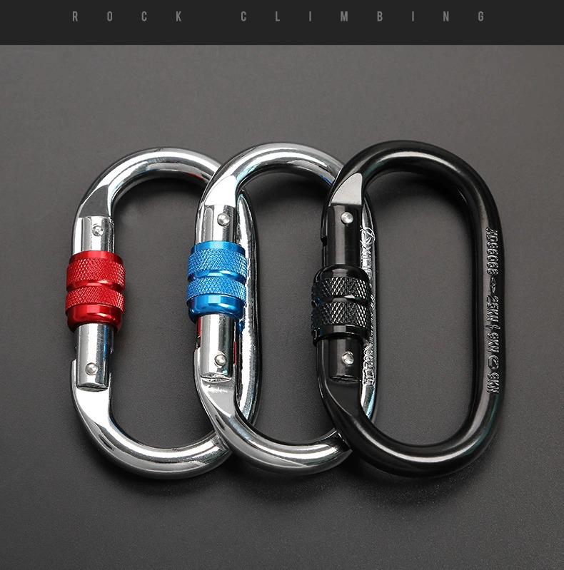 25KN O-Shaped Steel Lock Carabiner for Rock Climbing with Screw Lock Safety