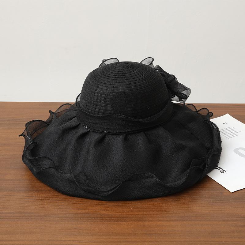 Spring and summer tourist attractions hat women's big brim lace sunscreen hat sweet and cute bucket hat breathable sun hat