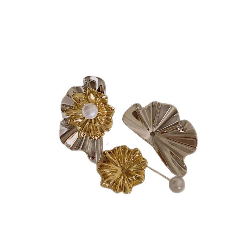 Eleganti Orecchini Argento Metallo Fiore Ago Perla - Design Trendy, Unico e Versatile