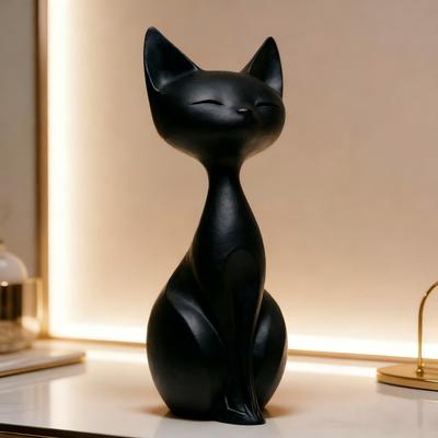 Sitting Cat Sculpture Resin Figurine Modern Minimalist Cat Ornament for Home Office Decoration Indoor Display