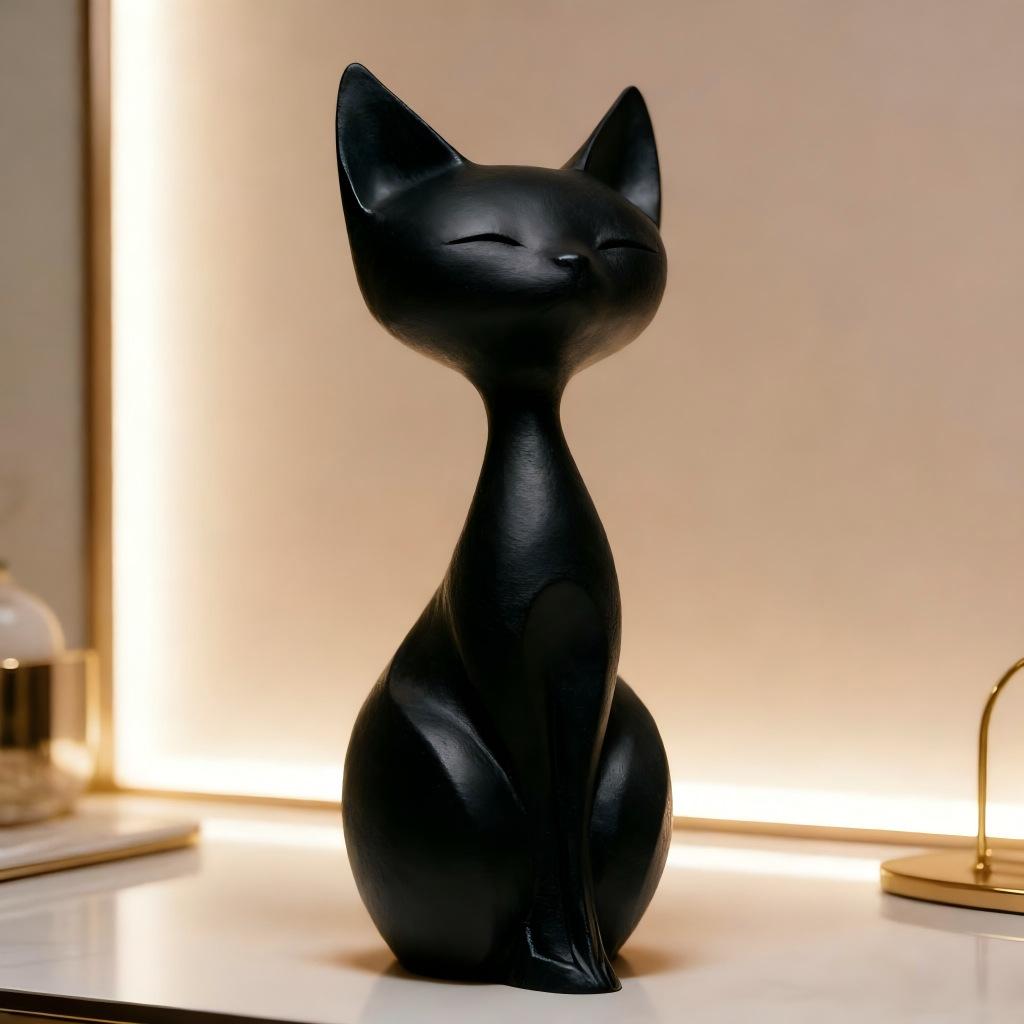 Sitting Cat Sculpture Resin Figurine Modern Minimalist Cat Ornament for Home Office Decoration Indoor Display