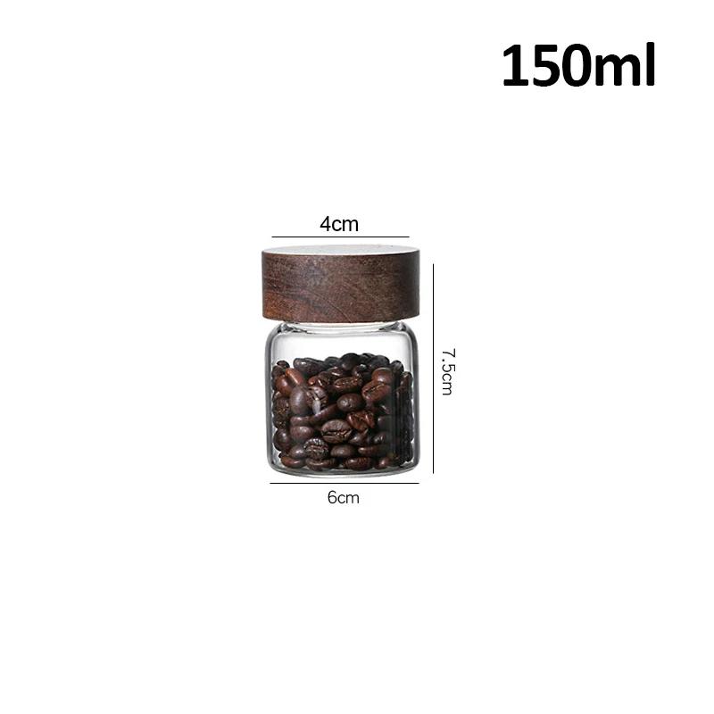 Kitchen Storage Bottles Jar Wood Lid Glass Airtight Canister Sealed Food Container Tea Coffee Beans Grains Candy Jars Organizer
