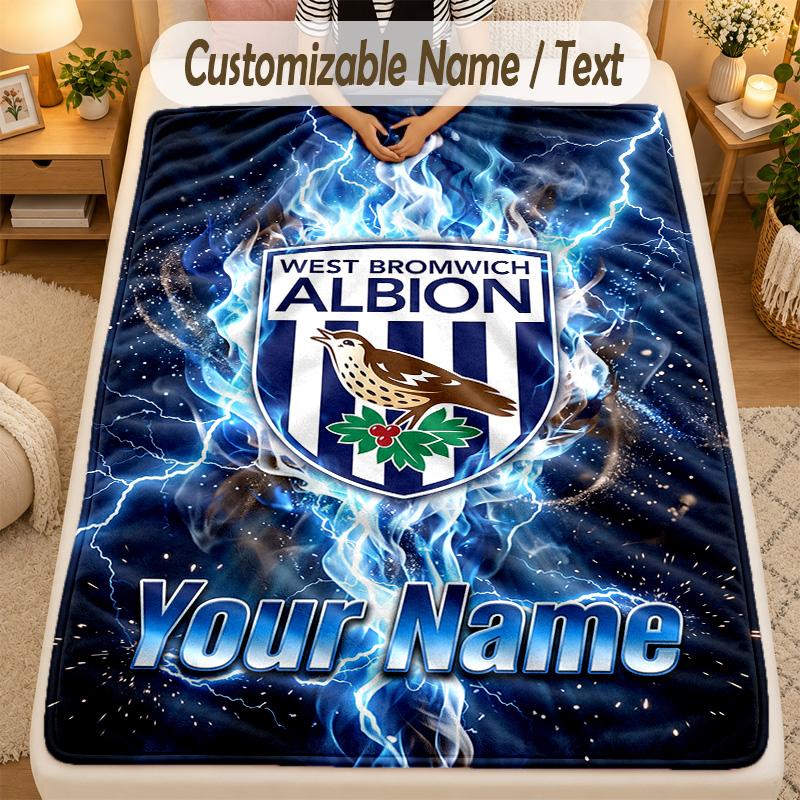 Flannel BlanketWest Bromwich Albion FC Custom Name Text Personalized Soft Warm Throw Blanket Home Decor Gift