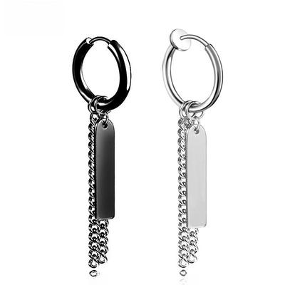 Men's Trendy Titanium Steel Tassel Chain Earrings - Non-Piercing Style by Bao Shalina