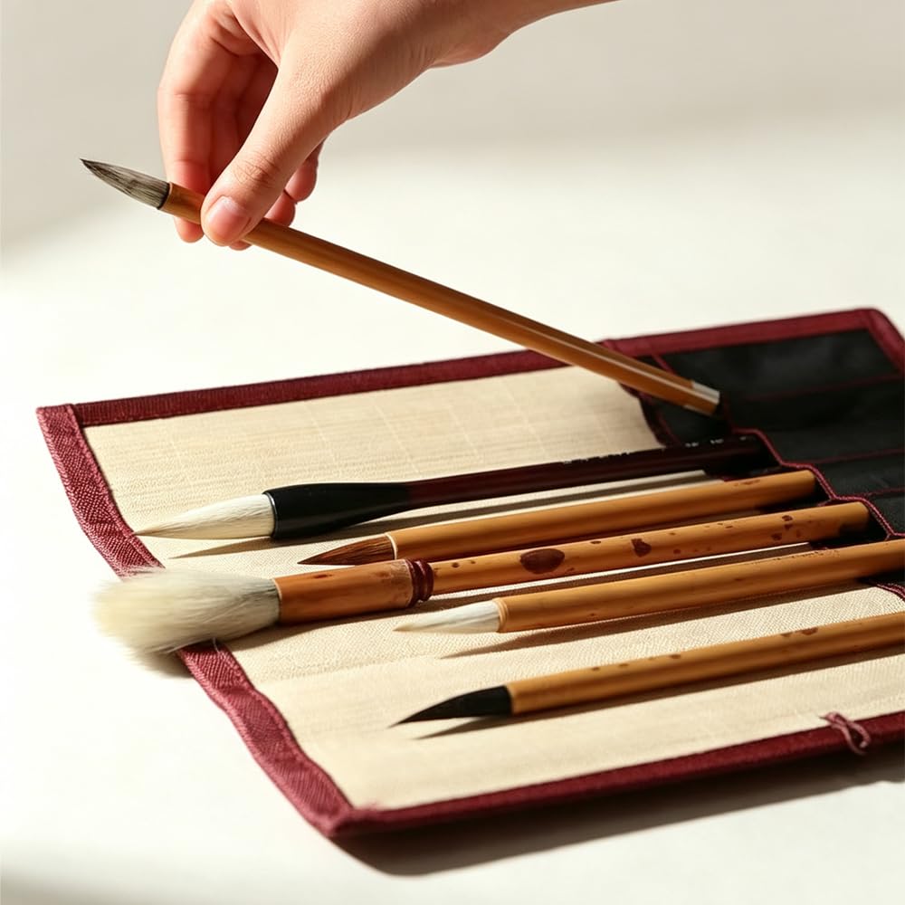 QHBFMTCY Bamboo Brush Calligraphy Brush Storage Suitable for Elementary School Students Learning Calligraphy Roll, Case,