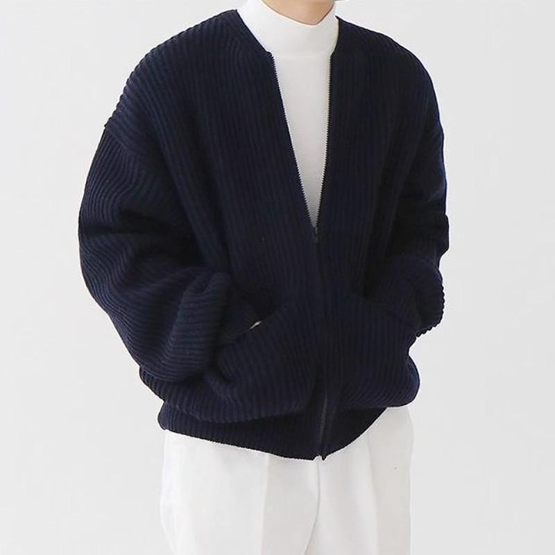 Men's Round Neck Solid Color Knitted Cardigan - 2023 Casual Autumn/Winter Fashion, All-Match, Large Size Trendy Jacket