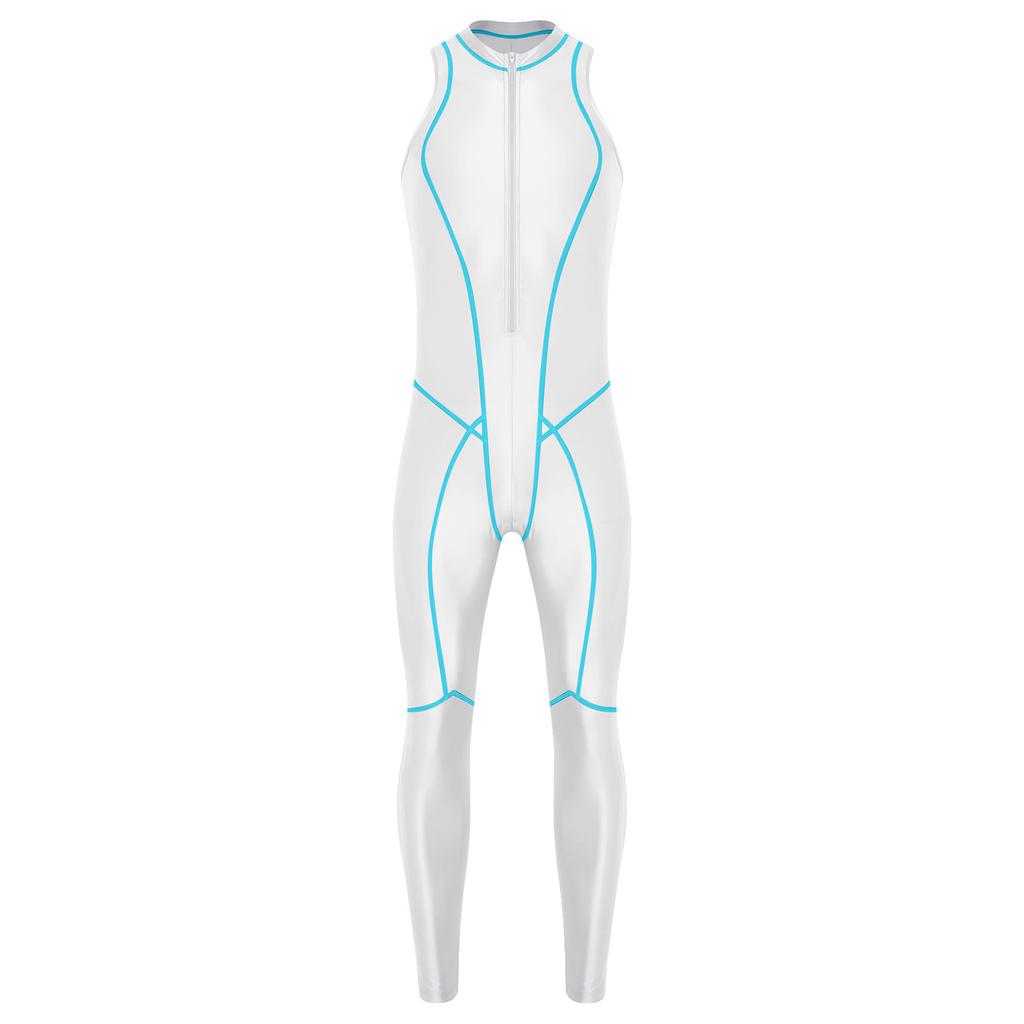 Combinaison de bain brillante pour homme Fermeture éclair avant Sans manches Body Leggings Coutures plates Combinaison