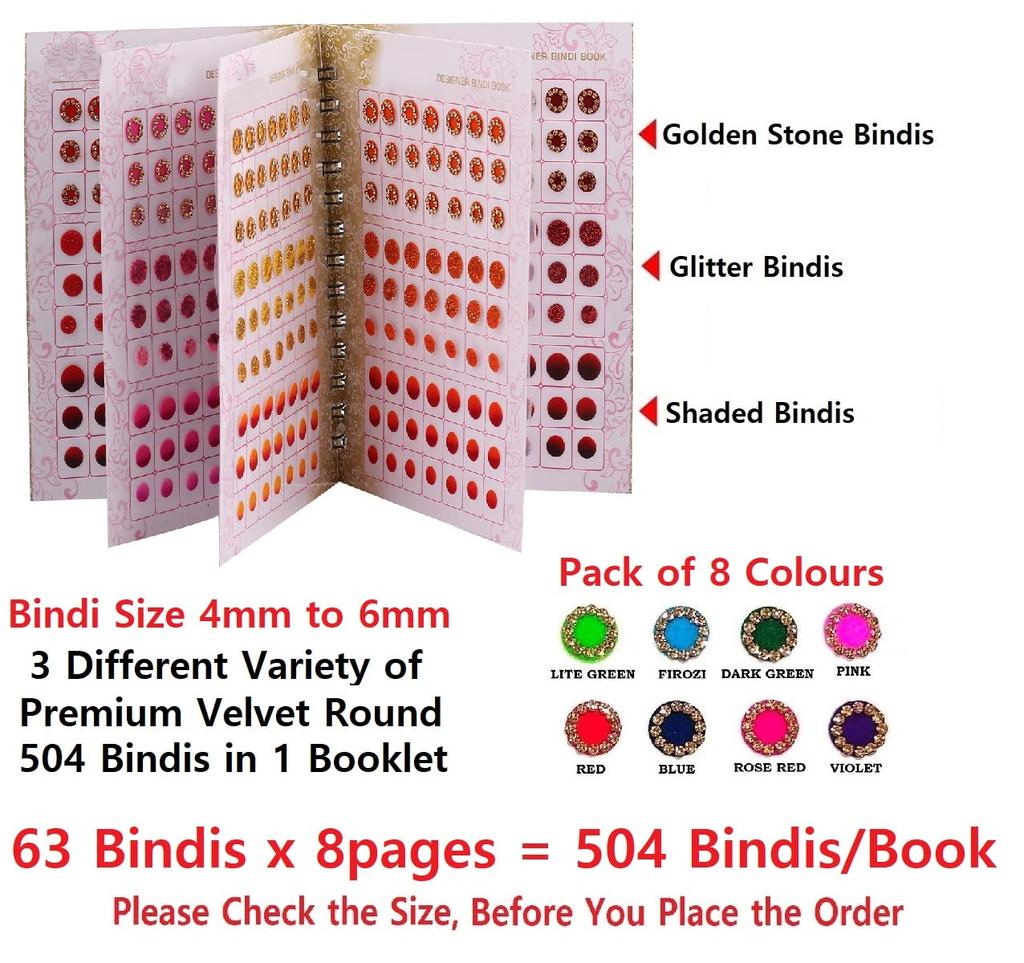 VAMA Stone Glitter Sparkle Doubleshade Crystal Stone Mix Bindi Book Kumkum Sticker for Girls & Ladies (504 - Mini Bindis Book)