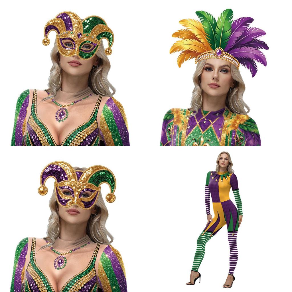 Mardi Gras Costume Jumpsuit With Polyester Fabric For Cosplay Performances