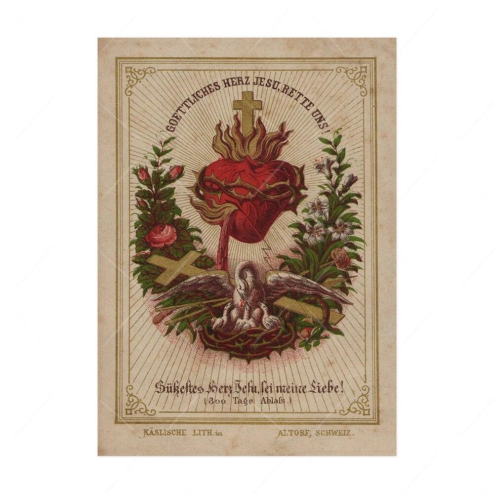 Vintage Sacred Heart of Jesus Art Prints Poster Abstract Religion Canvas Painting Retro Wall Picture Home Decoration No Frame