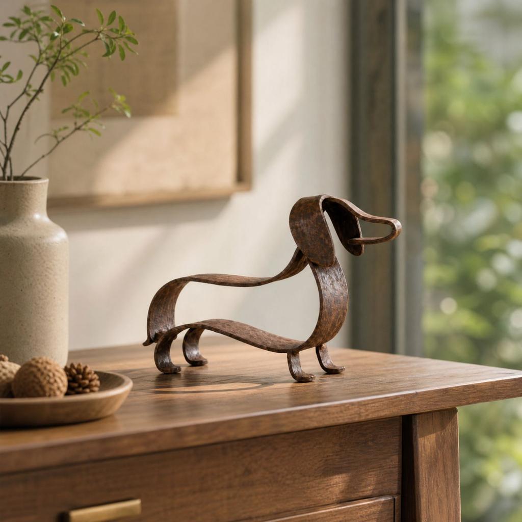 Dog Statue - Puppy Figurine for Home Decor, Wrought Animal Sculpture for Shelf, Desk, Garden