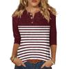 T-shirt imprimé boutonné à manches 3/4 pour femme - Haut basique à col en V - Mode quotidienne - Week-end