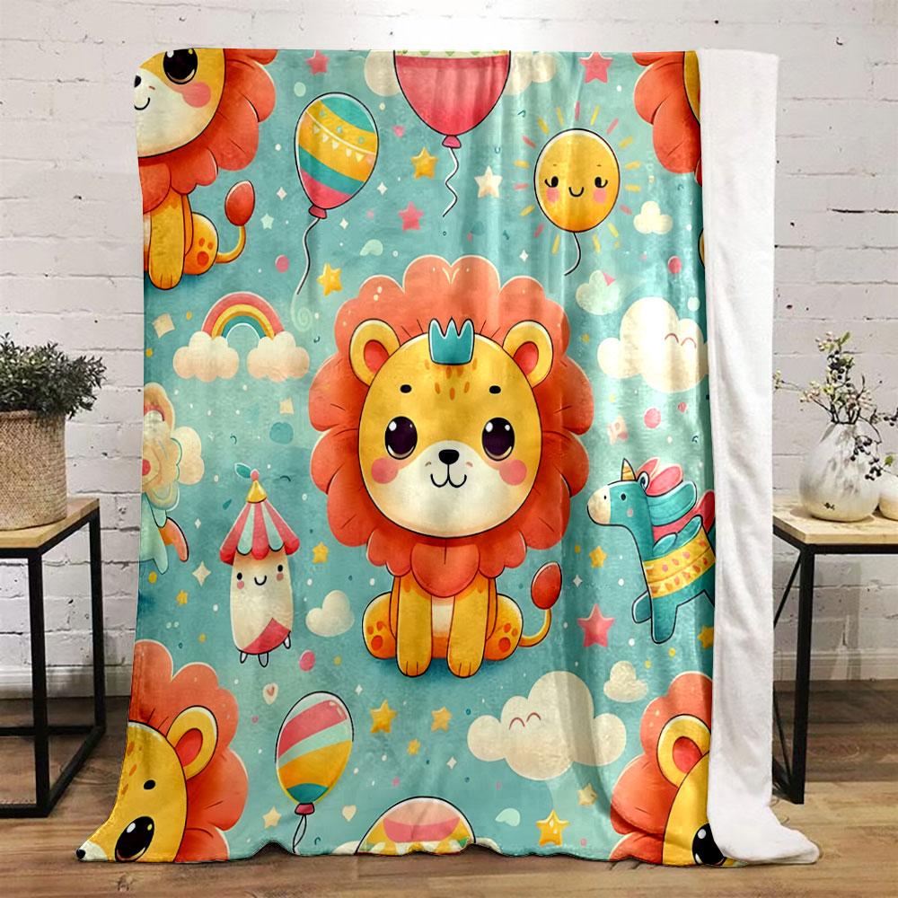 Cute Cartoon Lion with Balloons and Stars print blanket soft and cozy perfect for the living room bed sofa or a nap,gift