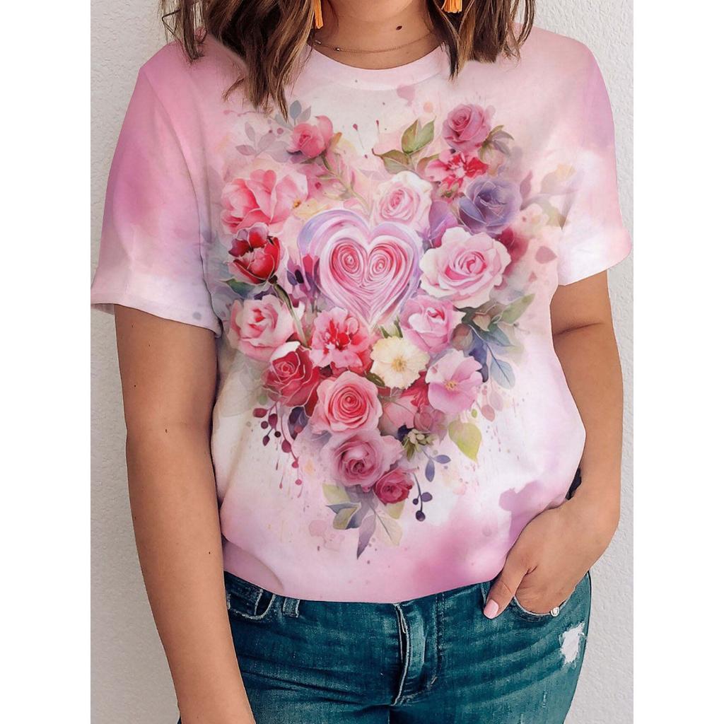 Summer Swan Butterfly T-shirt Flower 3D Printed Women's Casual Round Neck Short Sleeve T-shirt Harajuku T-shirt Women's Top
