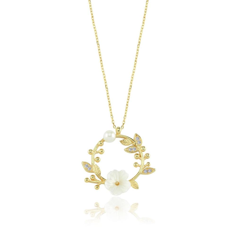 Manolya Çiçeği Tomurcuğu Gold Renk Flowers Gümüş Kolye