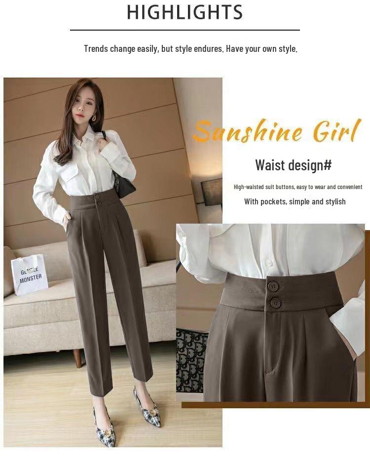 Women's High-Waisted Loose-Fit Cropped Cigarette Pants for Spring/Autumn