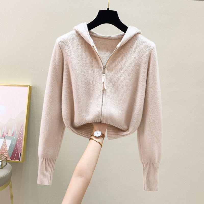 Sweet Autumn & Winter Women's Double Zipper Hooded Knitted Sweater Set