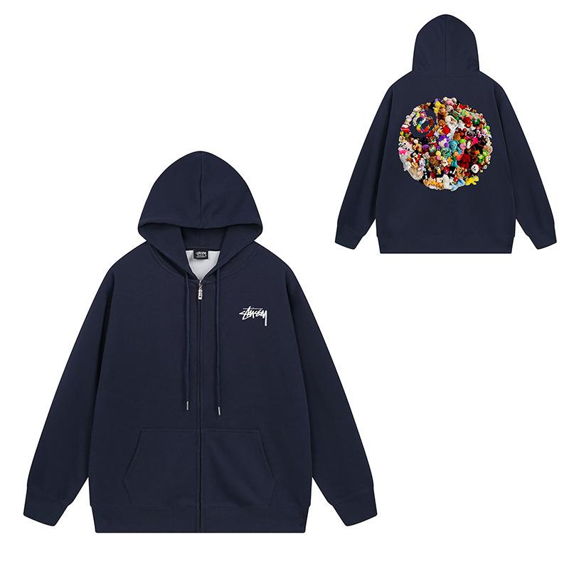 Trendy brand zipper hooded autumn and winter new letter flame pai jiu couple coat