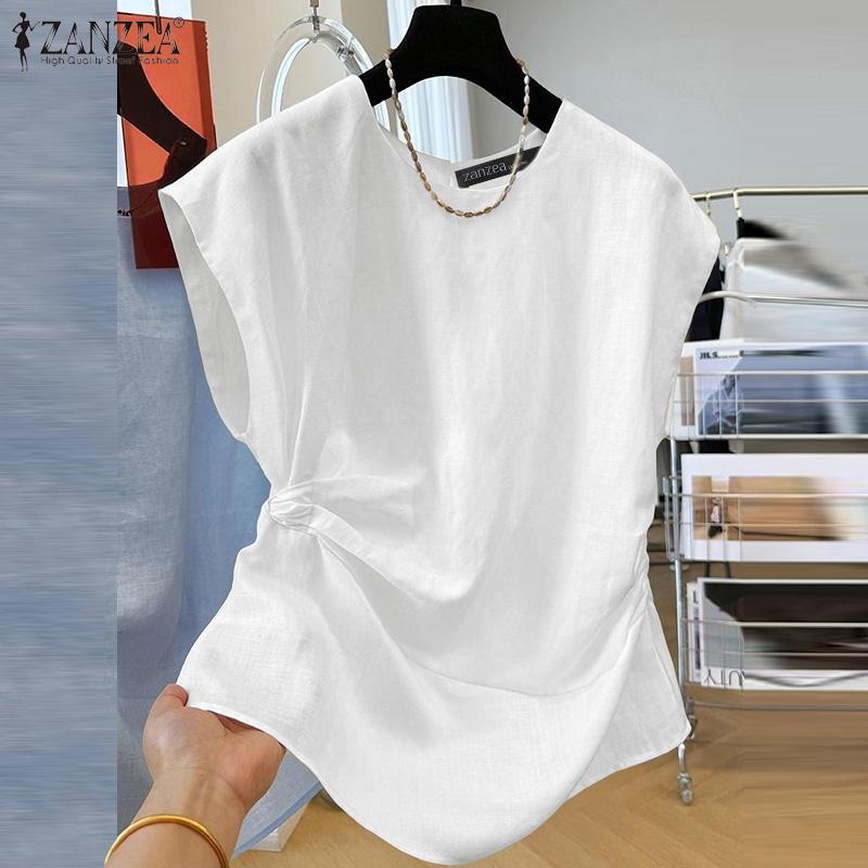 ZANZEA Women Round Neck Sleeveless Twisted Side Casual Elegant Tank Tops
