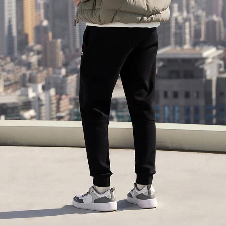 Li-Ning Solid Color Fleece Sports Pants Men Bottoms Black AKLR849-1